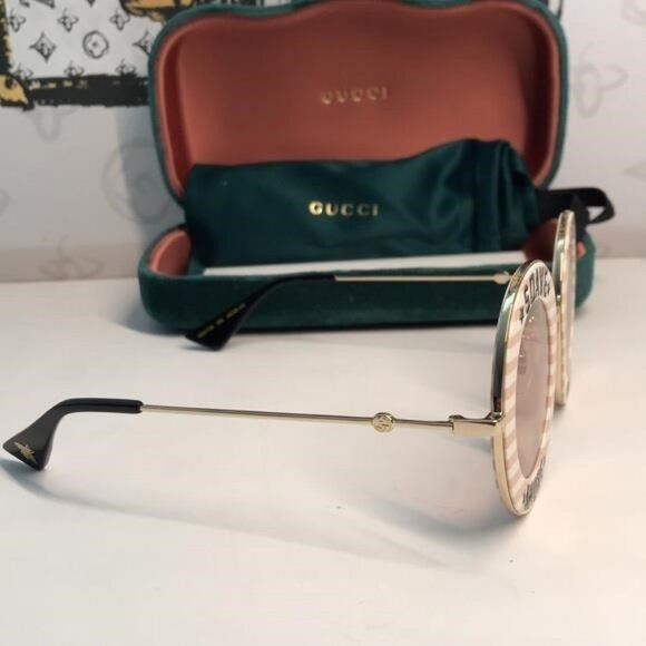New Authentic Gucci Striped Beige Sunglasses GG0113s 009 main image 8